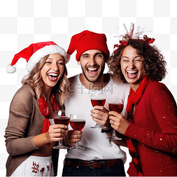 圣诞晚会快乐的朋友们喝酒玩乐