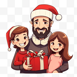 一家人给女儿送礼物来庆祝圣诞节