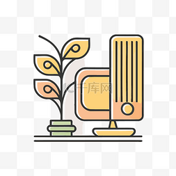 简单的盆栽插图图片_电脑和桌子，有盆栽插画 向量