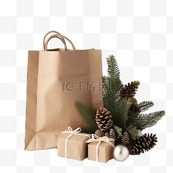 圣诞装饰木树和礼品纸袋