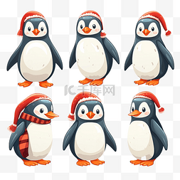 有趣的圣诞企鹅矢量卡通人物设置