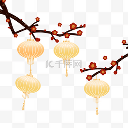 梅花装饰素材图片_春节兔年中国新年镂空灯笼梅花装