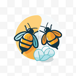 背景上有两只蜜蜂和一片叶子的图