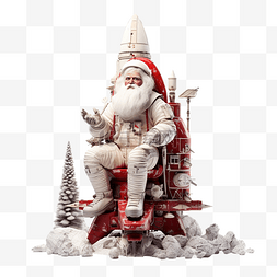 卡通坐火箭图片_圣诞节前夕，圣诞老人坐在太空火