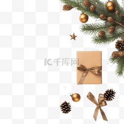礼品组合组合图片_带礼品盒和冷杉树枝的圣诞组合物