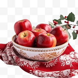 桌布上的果盘图片_平安夜，图案桌布上的苹果和传统
