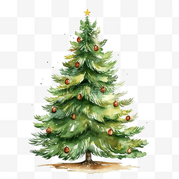 手绘水彩圣诞树图片_水彩插图圣诞树