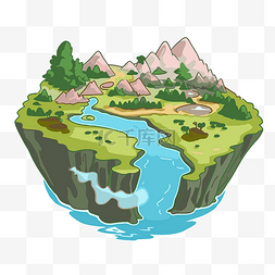 大陆剪贴画 一个有河卡通的岛屿 