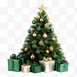 常青杉树和圣诞装饰品，带隔离礼