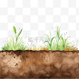 地球白天图片_水彩草和土壤背景
