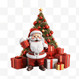 鹿拉礼物的图片_圣诞老人与驯鹿礼品盒圣诞树隔离