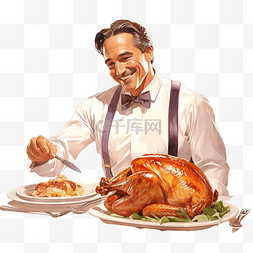 感恩节晚餐期间，快乐的父亲在餐