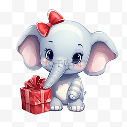 可爱的大象携带圣诞礼物