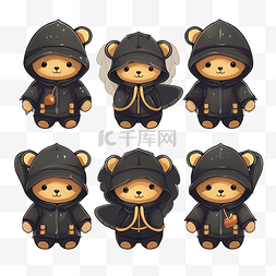 恐怖的熊图片_矢量集可爱的泰迪熊，穿着蝙蝠服