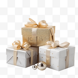 金色禮盒图片_美丽明亮的礼物和圣诞装饰