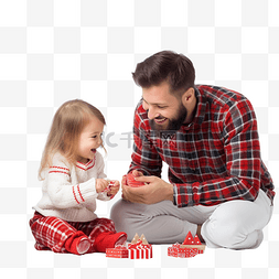 宝贝女儿和爸爸玩圣诞树装饰品