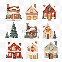 冬天的风景卡通图片_卡通圣诞房子集
