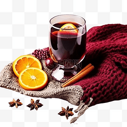 红果汁图片_针织毯子上放着香料和水果的圣诞