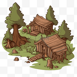 地区地图片_边远地区剪贴画两个木棚屋和树木