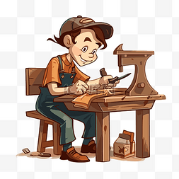 卡通桌子桌子图片_木工剪贴画卡通木匠工人使用现代