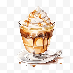 咖啡冰淇淋图片_水彩阿芙佳朵咖啡