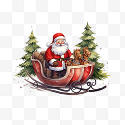 圣诞老人乘坐雪橇与圣诞树
