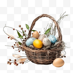 复活节篮子里有鸡蛋和柳树复活节