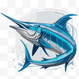 蓝马林鱼在灰白色背景剪贴画上绘