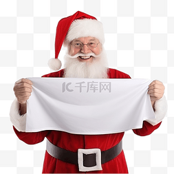 圣诞文字祝福图片_快乐的圣诞老人拿着一块白布，上