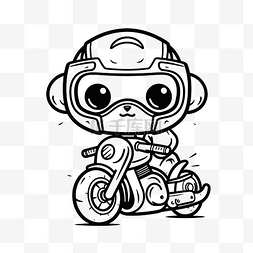 骑摩托车的可爱猴子着色页轮廓素