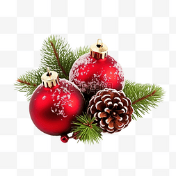 红金装饰图片_红色圣诞小玩意与冷杉树枝