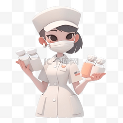 卡通护士插画图片_戴着面具拿着药片的护士 3D 人物