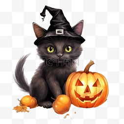 不快乐的小猫图片_捣蛋万圣节贺卡与可爱的黑色小猫
