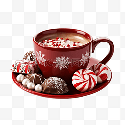 巧克力奶油杯子图片_一杯红可可和圣诞糖果