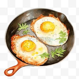 食物丰富图片_平底锅水彩煎鸡蛋