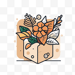 彩色花卉背景图片_框架中带有橙色花朵和叶子的花盒