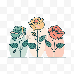 浅色背景上的三朵不同颜色的玫瑰