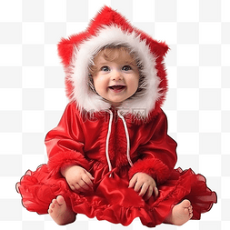 坐着抱婴儿图片_穿着红色圣诞服装戴着复古花环的