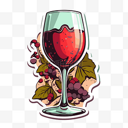 葡萄酒与葡萄和叶子剪贴画隔离的