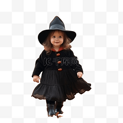 糖果女巫图片_秋天公园里可爱的小女孩穿着女巫