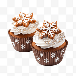 可爱烘焙装饰图片_圣诞节美味的纸杯蛋糕装饰着姜饼