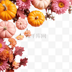 粉色花边框图片_南瓜和粉红色花朵的感恩节问候