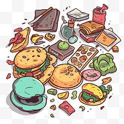 炭火烘烤图片_剩菜剪贴画 汉堡卡通的插图 向量