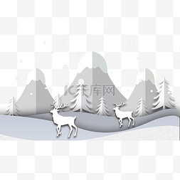 卡通雪景森林图片_圣诞节冬季森林横图下雪山脉