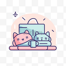 拖着行李箱的女生图片_行李图标，上面躺着猫 向量