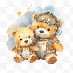 水彩可爱卡通熊妈妈宇航员熊妈妈