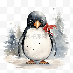 圣诞快乐贺卡与企鹅插图