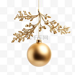 松枝球图片_毛皮树树枝上挂着圣诞金色玩具球
