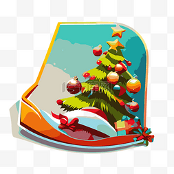 一棵树图片_圣诞贴纸上有一棵树和礼物剪贴画