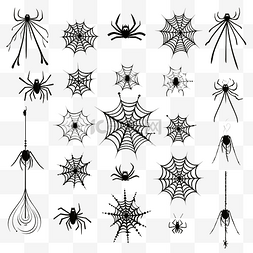 涂鸦蜘蛛网设置万圣节矢量装饰矢